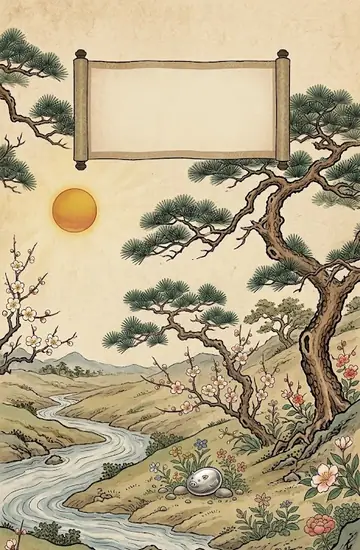언덕 풀숲에 은빛 덩어리 하나가 놓인 산수 그림